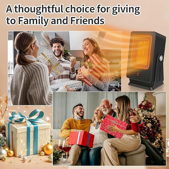 Space Heaters for Indoor Use,Desktop Small PTC Heater with 2s Fast Heating,Tip-Over&Overheat Protection,30°Adjustable Angle Portable Personal Electric Heater for Office,Bedroom