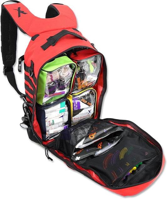 Lightning X Fully Stocked TacMed First Responder Trauma Medical Backpack EMT Kit | MB45-SKF | w/Professional First Aid Emergency Supplies (Red)