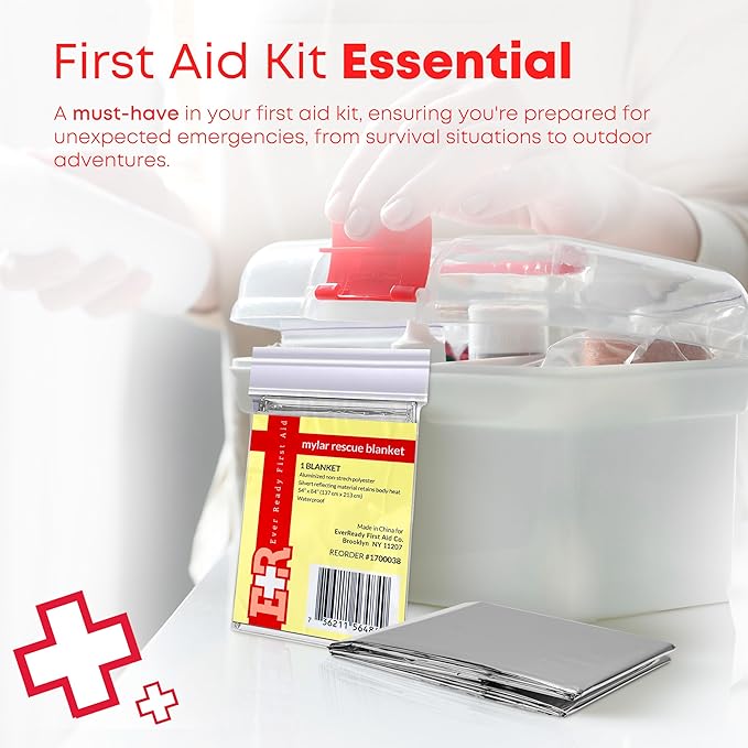 Ever Ready First Aid Mylar Rescue Blanket, Large Silver Thermal Sheet for Emergency and Survival, 54” x 84” – 20 Count