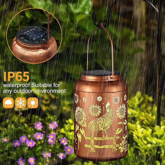 Solar Lanterns Outdoor Waterproof Hummingbird Garden Decor Christmas Gifts for Women Mom Grandma Hanging Lights Metal Decoration Outside for Yard, Patio,Backyard,Porch(Rooster)