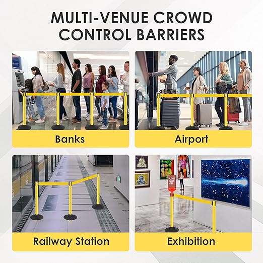 6 Pack Stanchions with Retractable Belts - Heavy Duty Crowd Control Barriers with Weighted Rubber Base, Retractable Belt Stanchions for Queue Line, Events, Public Safety(Yellow,6 Pack)
