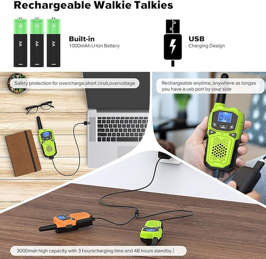 Walkie Talkies for Adults- WokTok Long Range Two Way Radio for Camping Hiking Hand Held Hiking Accessories Camping Gear Xmas Birthday Gift for Kids,SOS Siren,NOAA Weather Alert,4 Radios
