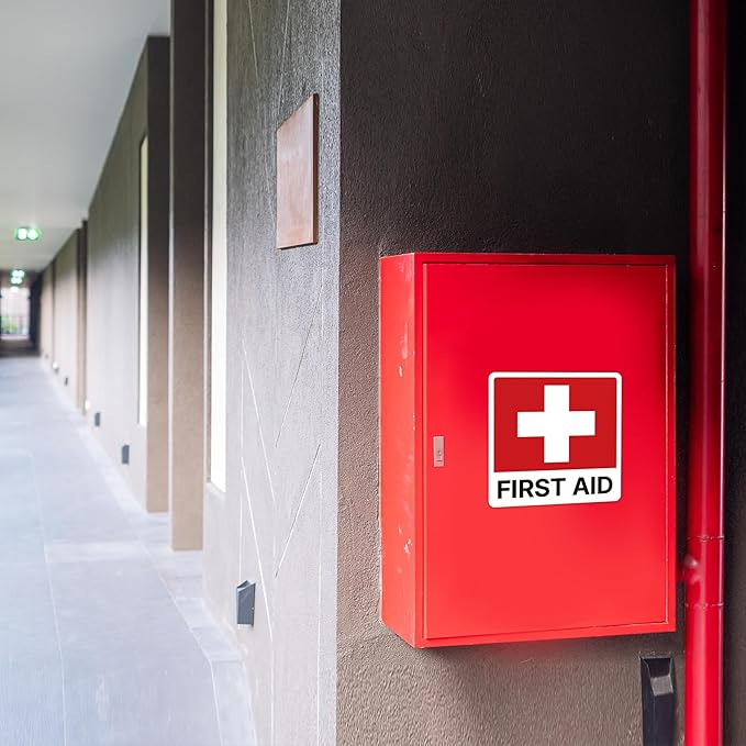 3PCS First Aid Sign Sticker for Home,Self-Adhesive Waterproof First Aid Decals for First Aid Boxes, Emergency First Aid Kit Supplies for Car, Office or Business 5.5''x5.5''