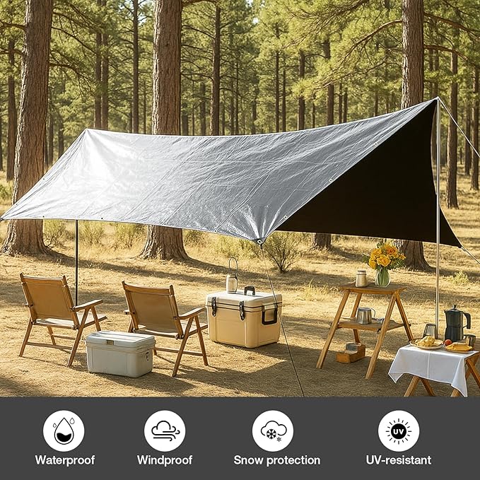 Tarp Waterproof 10 X 10 FT 16 Mil Heavy Duty Tarp Multipurpose Tarps Heavy Duty Waterproof Protective Cover UV All Weather Resistant for Shelter Camping, Green/Brown