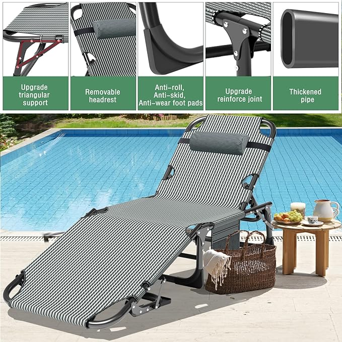 ABORON Patio Lounge Chair, Folding Guest Bed Cot for Adults, 500LB Heavy-Duty Capacity, Portable Extra Bed with Comfort Mat, Quick Fold Design for Indoor Guest Stays & Temporary Use