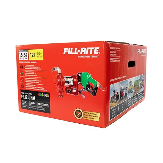 Fill-Rite FR1210HA1 12V 15 GPM Fuel Transfer Pump with Discharge Hose & Automatic Nozzle, Green - Gasoline, Diesel, Kerosene, Ethanol & Methanol Blends & Biodiesel