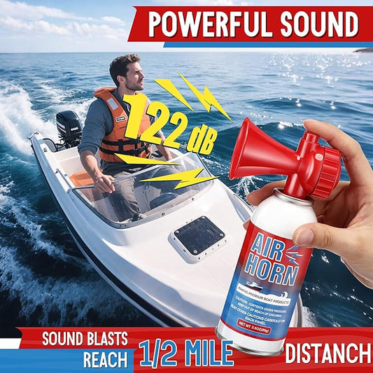 2 Pack Large Air Horn for Safety 3.5oz, 122dB Very Loud Marine Air Horn for Boat, Coast Guard Approved, Great for Boat & Marine Safety, Sporting Events, Travels, Hiking (Red)