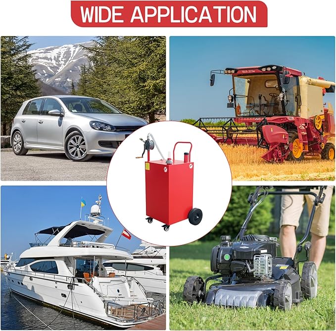 45 Gallon Fuel Caddy, Gas Storage Tank on 4 Wheels with Manual Transfer Pump, Gasoline Diesel Fuel Container for Cars, Lawn Mowers, ATVs, Boats