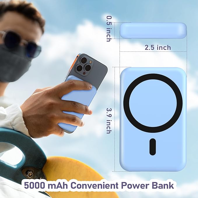 3 in 1 Wireless Charging Station: 5000mAh Removable Power Bank Charger Stand for Phone/Watch/Air Pods - Portable Magnetic Battery Pack for Air 17 16 15 14 13 12 Series Blue