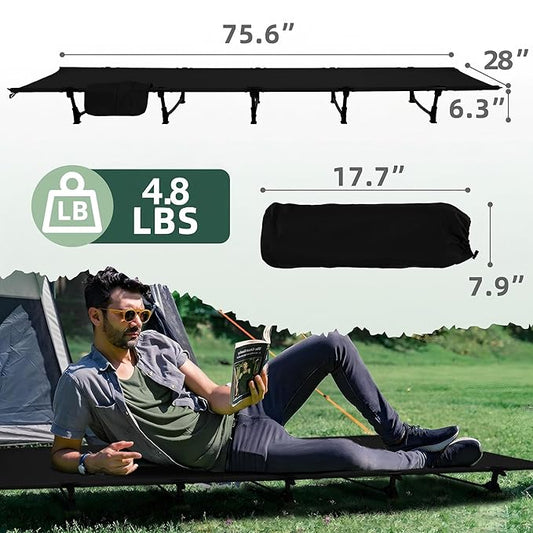 Elevon Camping Cot, 28" Extra Wide Sleeping Cot, Portable Folding Tent Camping Bed, Compact for Outdoor Travel, Base Camp, Hiking, Mountaineering, Lightweight Backpacking, 400lb Capacity