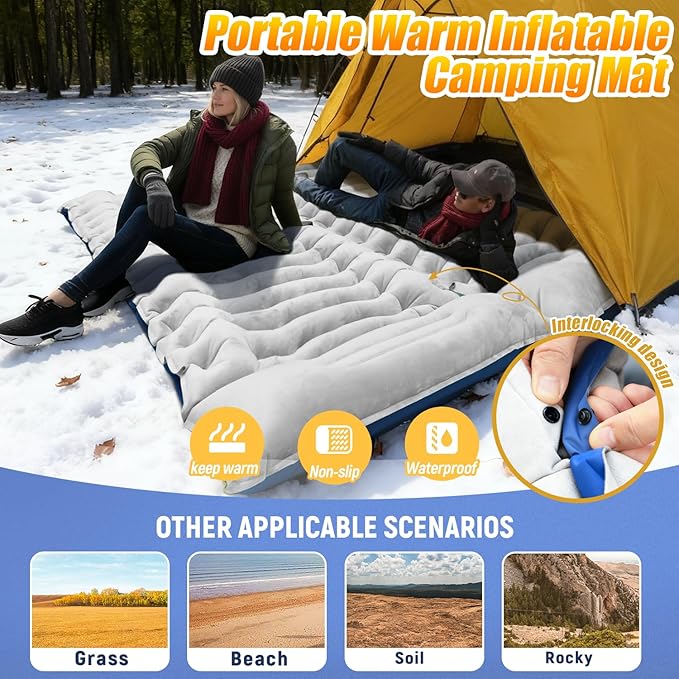 Camping Sleeping Pad, 8.8R-Value Ultralight Camping Mat with Pillow, Insulated Camping Mattress, Built-in Foot Pump Inflatable Sleeping Pads Compact for Camping Backpacking Hiking, Single, Light Gray