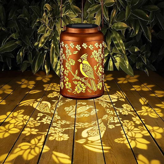 Solar Lanterns Outdoor Waterproof Garden Decor Birthday Gifts for Women Mom Grandma Hanging Lights Metal Decoration Outside for Yard, Patio,Backyard,Porch(Red Bird)