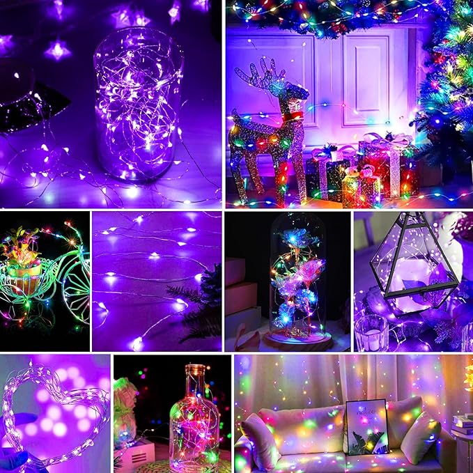 pozzolanas 12 Pack 7ft Waterproof LED Fairy Lights - Battery Operated String Lights with 20 LEDs for Home, Mason Jar, Party, Wedding, Halloween, Christmas Decorations (6 Multicolor & 6 Purple)