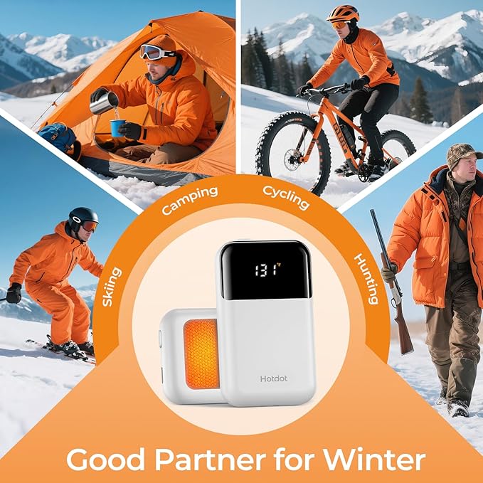 Hotdot Hand Warmers Rechargeable, Heat Levels (104–131°F), Real-Time Temp & Battery Display, Electric Hand Warmers, Fast Heating, Fits in Gloves/Pocket, Gifts for Women & Men