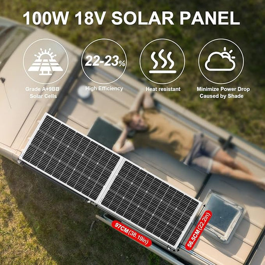 DOKIO 100W 18V Solar Panel 2-Pack for 12V Battery Charging, Monocrystalline Glass Modules with Aluminum Frame, MC4, Pre-Drilled Holes, Series/Parallel for RV, Boat, Roof, Off-Grid Systems