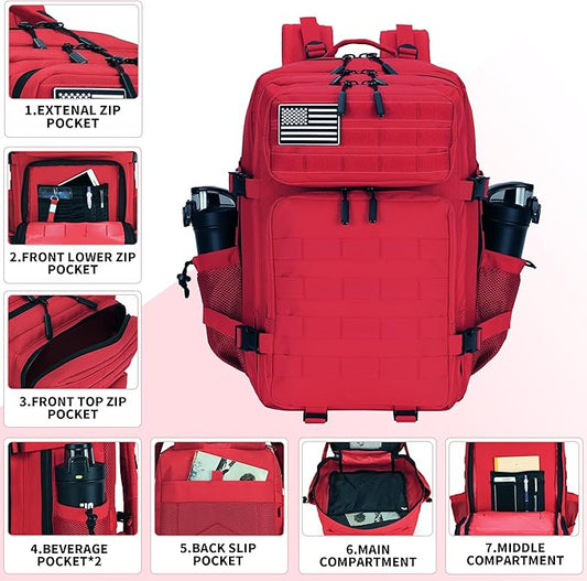 45L Tactical Assault Backpack 3 day assault pack with Molle Waterproof backpack Rucksack for Tactical Backpacks (Red)