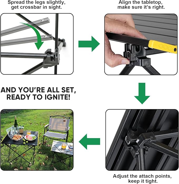 EHHLY Portable Folding Camping Table, Large Compact Aluminum Beach Picnic Table, Lightweight Collapsible Outdoor Camp Tables That Folds & Rolls Up, Beach Gear Essentials Camp Accessories, Black