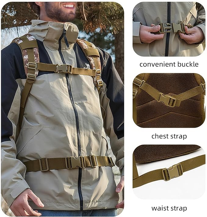 aiGear 50L Military Tactical Backpack 3 Days Assault Pack Large Day Backpack for Men Molle Army Bug Out Bag Waterproof Heavy Duty Hiking Trekking Rucksack - Khaki Camo