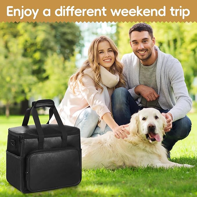 Dog Travel Bag, Leather Travel Pet Bag Set for Dog and Cat, Airline Approved Tote Organizer with Multi-Function Pockets, 2 Food Storage Containers, 2 Collapsible Bowls