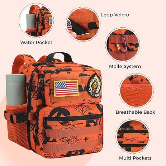 9L Mini Tactical Backpack for Men Women,Small Military Tactical Backpack for Gym,Hiking,Camping,Cycling (Halloween Phantom)