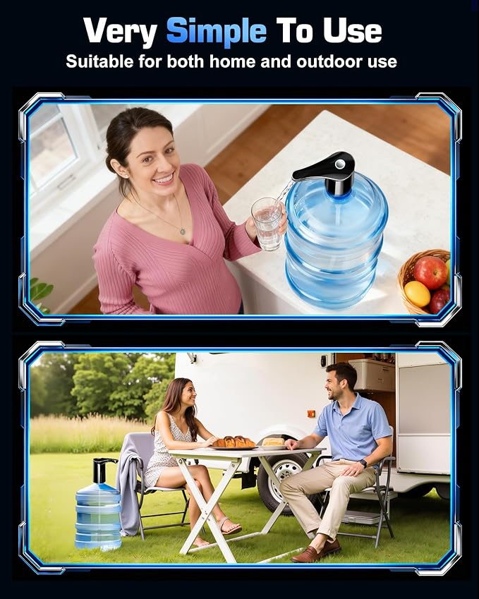 Rechargeable Water Dispenser Pump for 5 Gallon Bottle, Electric USB-C Large Flow Water Jug Dispenser, Portable Automatic Submersible Bottle Pump Silent Operation for Camping Home Office
