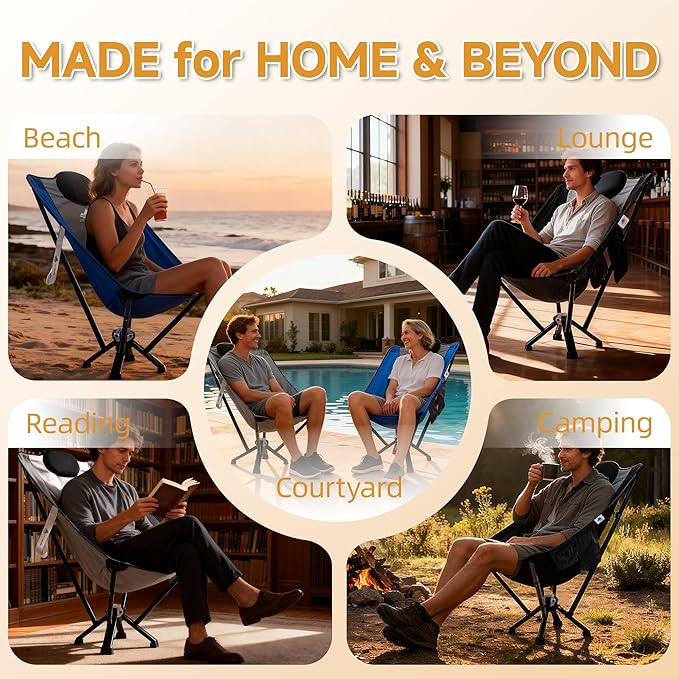 High-Back Camping & Indoor Chair — Full Back Support for Long Sitting, Stable Aluminum Frame, Anti-Slip Feet, Folding Chair for Home, RV & Outdoor Use