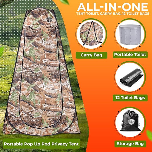 Waterproof Portable Camping Toilet Tent - Privacy Camping Bathroom Tent for Adults - Outdoor Toilet for Camping with 12 Waste Bags - Porta Potty for Camping - Camping Potty, Camp Toilet Portable