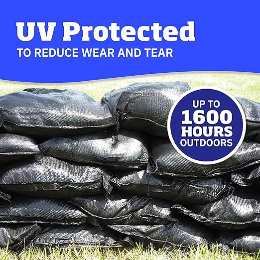 DURASACK Heavy Duty Sand Bags with Tie Strings Empty Woven Polypropylene Sand-Bags for Flood Control with 1600 Hours of UV Protection, 50 lbs Capacity, 14x26 inches, Black, Pack of 20