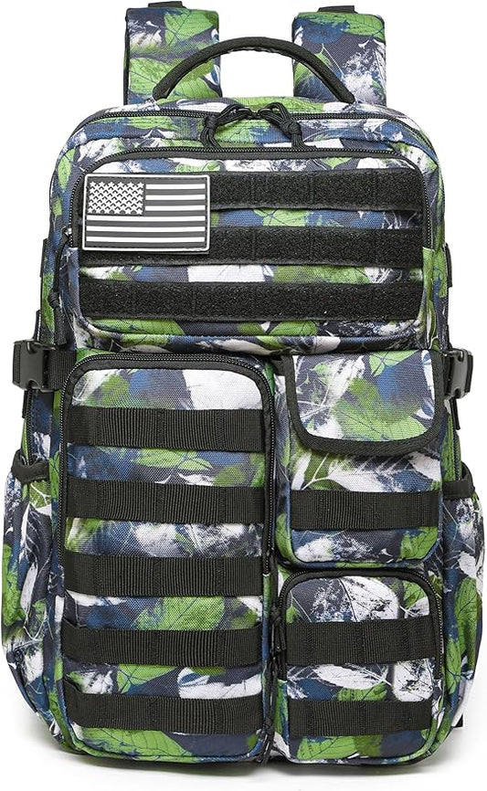 Wotony Tactical Backpack - Military waterproof backpack with multiple pockets and tactical gear for the outdoors (Green Leaf, 30L)