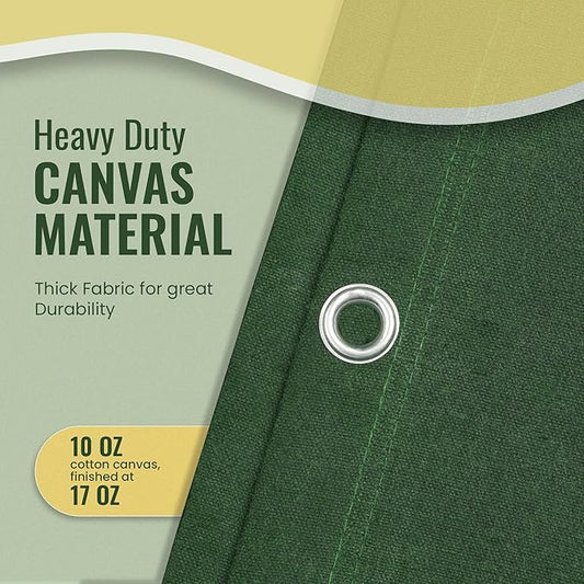 REDIBLUE 10 x 12 ft Heavy Duty Canvas Tarp, Multi Purpose Use for Camping, Tent Canopy, Outdoor, Rustproof Grommets, Durable, Water Resistant, Cotton 17oz - Olive Drab