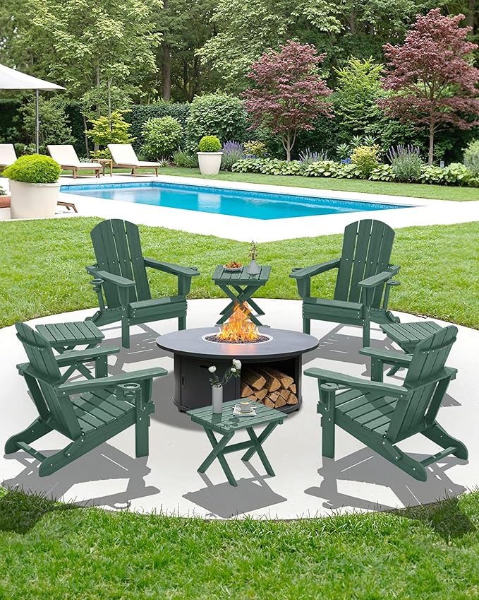 SERWALL Folding Outdoor Side Table Set of 2, Portable Adirondack Side Table, Green