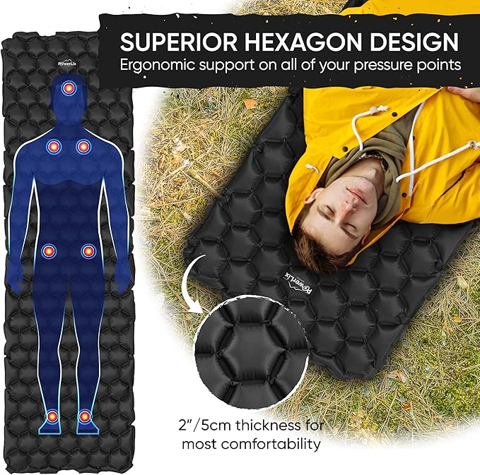 POWERLIX Ultralight Sleeping Pad for Camping with Inflating Bag– Compact Lightweight Camping Mat, Outdoor Backpacking Hiking Traveling Airpad Air Mattress Sleeping Mat