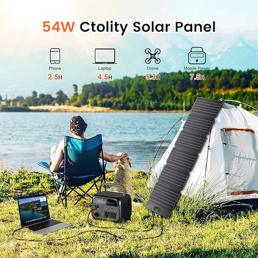 54W Portable Solar Panel, EFTE Foldable Solar Panel Charger IP65 Waterproof with 3 Outputs USB-A Type-C DC for Camping Hiking RV Outdoor Compatible with Mobile Phones Power Bank Camping Lamps
