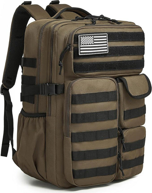 Wotony Tactical Backpack - Military waterproof backpack with multiple pockets and tactical gear for the outdoors (light coffee, 35L)