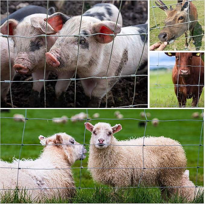 4ft x 33ft Galvanized Steel Wire Fence, Heavy Duty Cattle Fence for Goats, Deer, Hogs – Farm Repair and Replacement Use