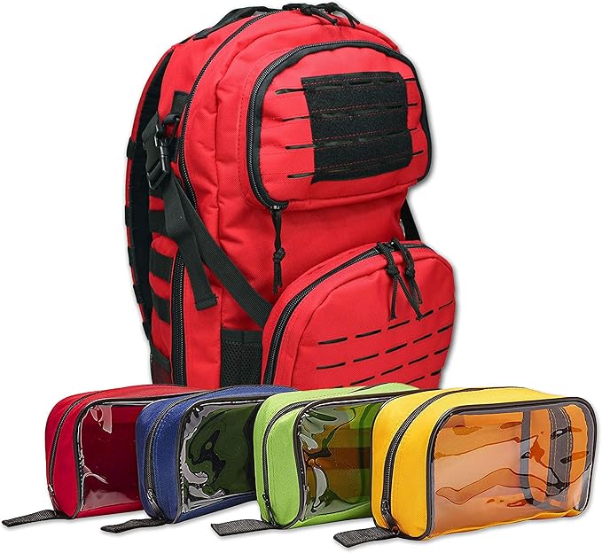 Lightning X Fully Stocked TacMed First Responder Trauma Medical Backpack EMT Kit | MB45-SKF | w/Professional First Aid Emergency Supplies (Red)