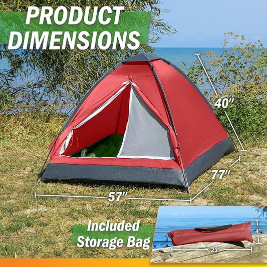 2-Person Dome Tent – Easy Set Up Shelter with Rain Fly and Carrying Bag for Camping