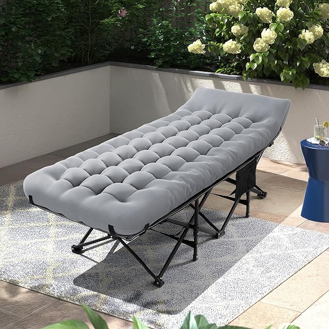 JEAREY Folding Camping Cot for Sleeping, Camping Cots for Adults with Mattress, 1200D Double Layer Oxford Portable Foldable Cot Bed with Carry Bag for for Guest, Travel, Hiking, Light Gray