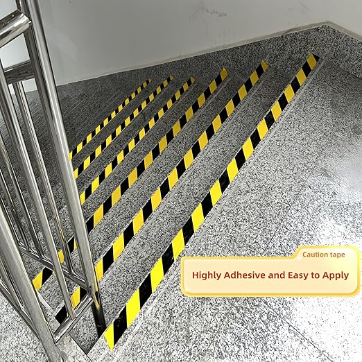 SWRT 2 Roll 2 Inch x 110FT Black & Yellow Hazard Tape Warning Safety Stripe Tape for Floor Marking, Strong Adhesive Wear Resistance Warterproof Caution Tape Roll Ideal for Walls, Floors(2 Roll)