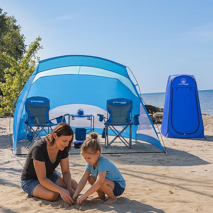 Wakeman Kid Size Pop Up Changing Tent, 3 x 3 x 5.2ft, Mini Camping Shower Tent, Portable Toilet Stall, or Dressing Room for Beach, Dance Recitals, or Sports with Carry Bag, Polyester, Blue