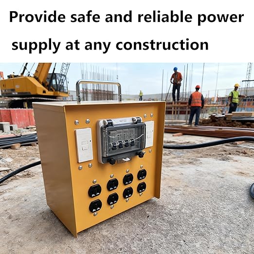 Temporary Distribution Box, Equipped with a 30A L14-30P 125V/250V Outlet, Four MEMA-5-20R 120V GFCI Double outlets, Portable Power Center with Each Outlet Equipped with a 20A Circuit Breaker