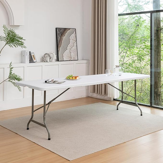 BTEXPERT Set of 10, 8-Foot - 96" Long White Plastic Folding Table Portable 30" Wide, 29" High, Indoor Outdoor Events Banquet Dining Party Patio