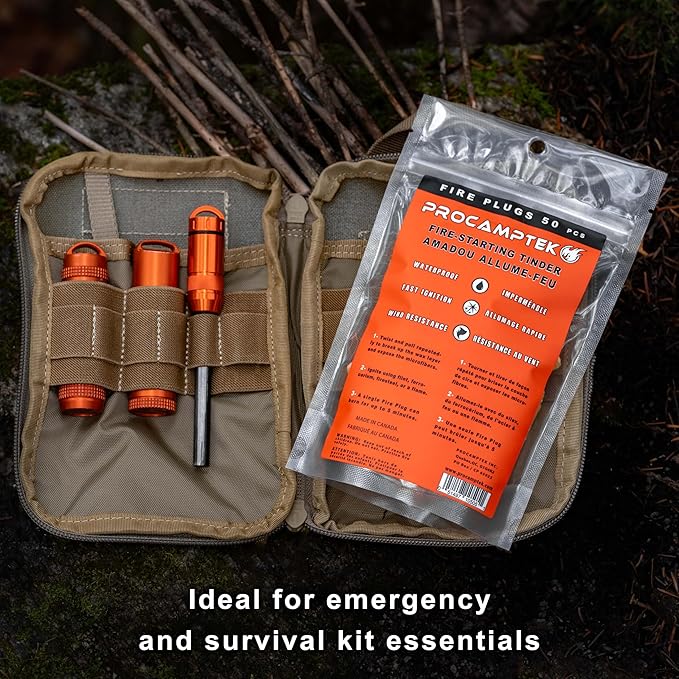 Procamptek Fire Plugs 100% Waterproof Fire Starter for Emergencies, Survival, Campfire, Fire Pits, Grills | Burns 5+ Minutes, All Natural, Non-Toxic