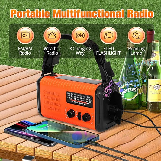 Hand Crank Emergency Radio, NOAA Weather Radio with AM/FM & Solar Radio, 20000mAh Rechargeable Battery Powered, Cell Phone Charging, 3 Modes Flashlight Reading Lamp, SOS Alarm for Emergency