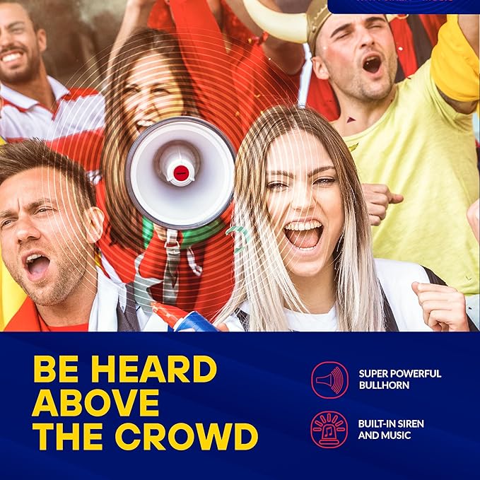 Rechargeable Megaphone Bullhorn Speaker, 1000 Yard Voice Range, Lightweight Mini Blow Horn, Loud Mega Phone With Siren & Music, Bull Horn Noise Makers for Sporting, Camp Counselor, Coach Essentials