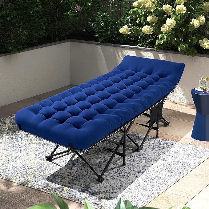 JEAREY Folding Camping Cot for Sleeping, Camping Cots for Adults with Mattress, 1200D Double Layer Oxford Portable Folding Cot Bed with Carry Bag for Guest, Travel, Hiking, Navy
