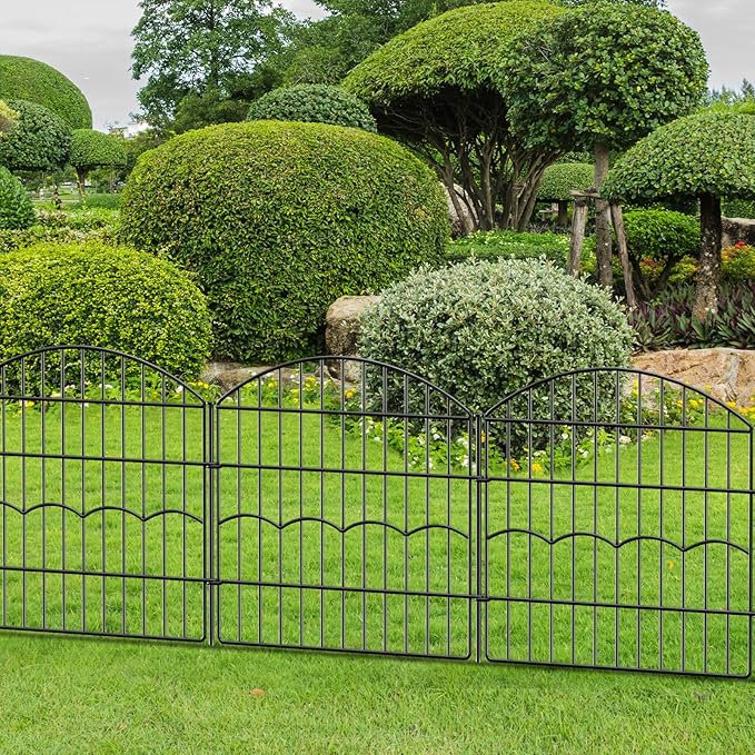 Decorative Garden Fence 6 Panels 12 ft (L)×24in (H) Metal Garden Fences, No Dig Animal Barrier Fencing Rustproof Wire Border Temporary Dog Fence for Patio Outdoor Yard Lawn - Without Door