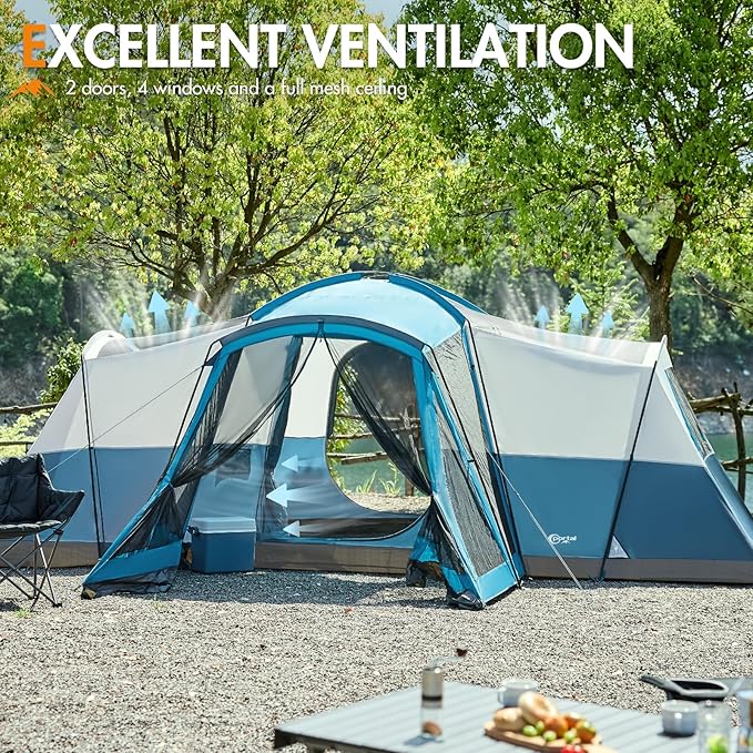 PORTAL 6/8/10 Person Family Camping Tent with Screen Room, Water Resistant Big Tunnel Tents with Rainfly, Large Family Tent for Camping, Outdoor, Patio