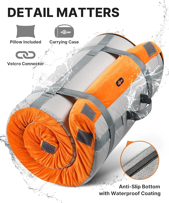 3 Inch Memory Foam Camping Mattress, Dual Layer Thick Sleeping Camp Pad for Car Tent Cot, Roll-Up Portable Glamping Floor Bed for Guests Sleepover