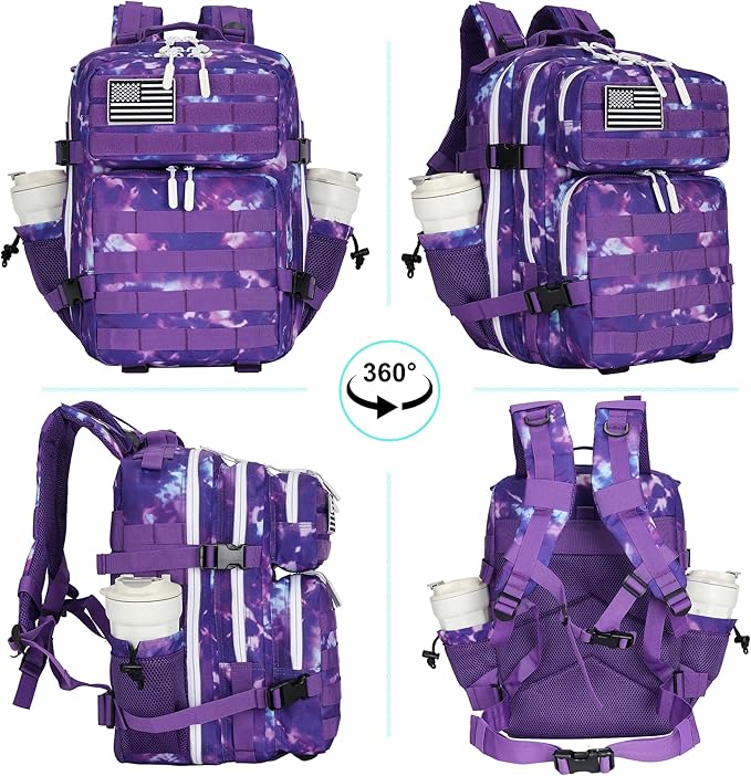 25L Tactical Backpack Military Tactical Backpack for Men and Women Small Assault Pack Outdoor Travel Hiking Camping Rucksack with Molle Webbing (Purple Camo)